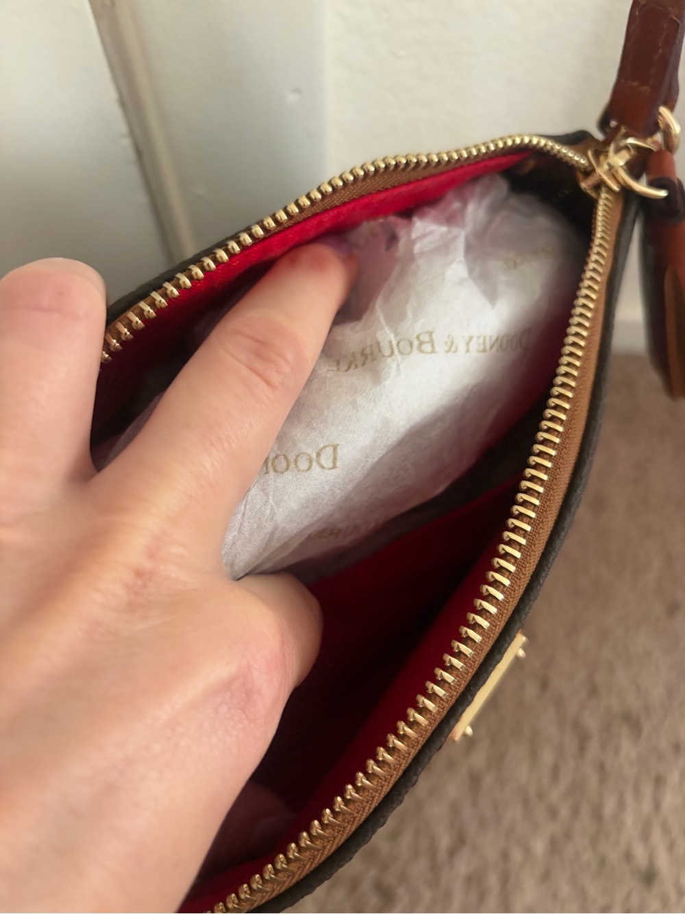 Dooney & Bourke Deep Espresso Brown Robin Crossbody with Tan Trim - Picture 2 of 12